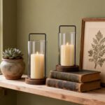 Houmury Farmhouse Candle Holder Decor Boho Glass Hurricane Lantern for Table Cen... - Image 3