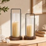Houmury Farmhouse Candle Holder Decor Boho Glass Hurricane Lantern for Table Cen... - Image 7