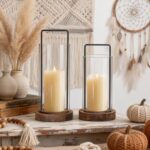 Houmury Farmhouse Candle Holder Decor Boho Glass Hurricane Lantern for Table Cen... - Image 8