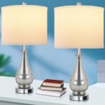 Glass Table Lamps Set of 2, Modern 23.5” High Hand-Applied Silver Mercury Glass ... - Image 3