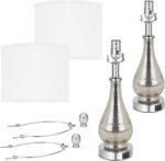 Glass Table Lamps Set of 2, Modern 23.5” High Hand-Applied Silver Mercury Glass ... - Image 7