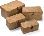 Wicker Basket with Lid, Seagrass Storage Basket, Woven Baskets for Storage, Deco... - Image 6