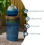 LuxenHome 30" Water Fountain Outdoor and Indoor, Glazed Blue Bubbling Sphere Cer... - Image 3