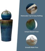 LuxenHome 30" Water Fountain Outdoor and Indoor, Glazed Blue Bubbling Sphere Cer... - Image 5