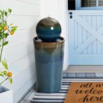 LuxenHome 30" Water Fountain Outdoor and Indoor, Glazed Blue Bubbling Sphere Cer... - Image 6