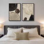 Framed Neutral Abstract Wall Art Set of 2, Modern Black Beige Brown Canvas Print... - Image 3
