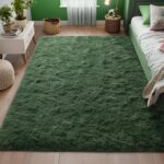 Fluffy Dark Green 8x10 Large Area Rugs for Living Room, Soft Plush Rug for Livin... - Image 5