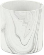 HomeRoots White and Gray Ceramic 41 Ounce Faux Marble Round Pot Planter - Image 5