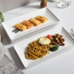 14 inch Ceramic Serving Platter - Rectangular Serving Trays Set of 4, Large Embo... - Image 3