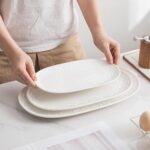 Oval Embossed Serving Platter Set, Stackable Serving Tray, Ceramics White Servin... - Image 3