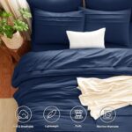 CozyLux Queen Comforter Set Navy Blue, 7 Pieces Soft Pinch Pleat Bed in a Bag Qu... - Image 3