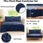 CozyLux Queen Comforter Set Navy Blue, 7 Pieces Soft Pinch Pleat Bed in a Bag Qu... - Image 6