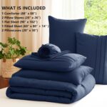 CozyLux Queen Comforter Set Navy Blue, 7 Pieces Soft Pinch Pleat Bed in a Bag Qu... - Image 7