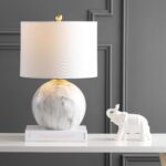 JONATHAN Y 21.5" White/Brass Gold Faux Marble Resin Table Lamp, Glam Geometric S... - Image 3