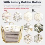 Coasters Set of 8 with Metal Holder Stand, Marble Design Ceramic Coaster Set, Co... - Image 3