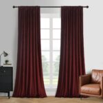 Roslynwood Luxury Soft Ruby Wine Velvet Curtains 84 inches Long Back Tab Thermal... - Image 3