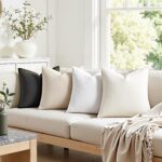 Grey Pillow Covers 18x18 Neutral Boho Couch Linen Throw Pillows with Flange Desi... - Image 3
