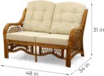 Wickerix Malibu Lounge Loveseat Sofa Natural Rattan Wicker Handmade Design with ... - Image 3