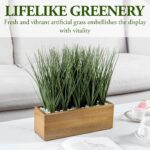 MyGift Artificial Grass Plants in Premium Acacia Solid Wood Planter Box, 12 Inch... - Image 3