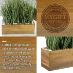MyGift Artificial Grass Plants in Premium Acacia Solid Wood Planter Box, 12 Inch... - Image 4
