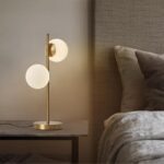 Mid Century Modern Table lamp Luxury Brass Sphere Globe Lamp White Glass Night L... - Image 3