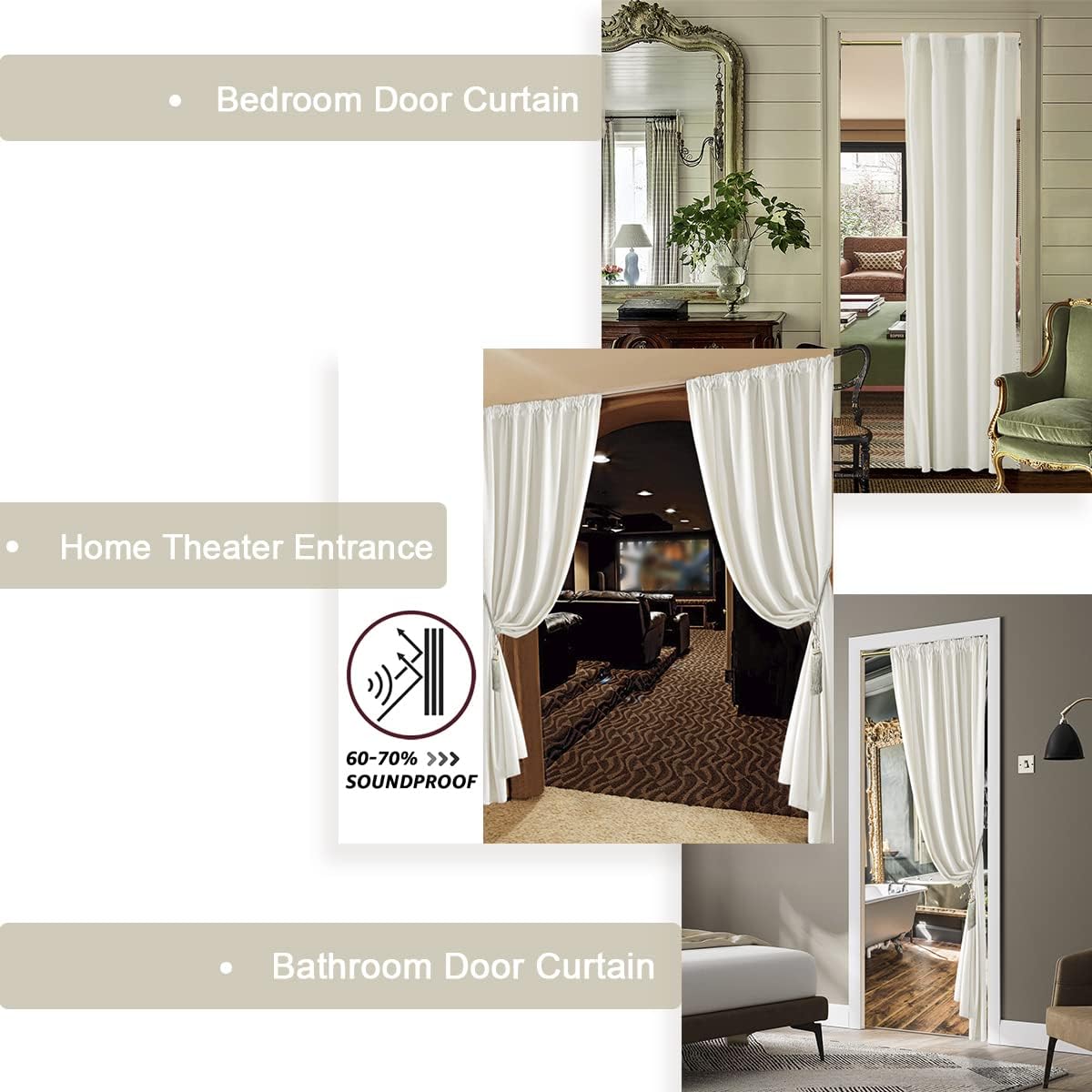 Cream Colored Room Darkening Curtains 80 Inch Length for Bedroom Closet Door,Lig... - Image 7