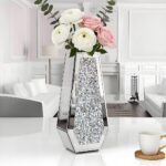 ALLARTONLY Flower Vase Crushed Diamond Mirrored Vase Crystal Silver Glass Decora... - Image 3