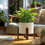 La Jolie Maison White Planter with Wood Stand, Large Ceramic Planter for Indoor ... - Image 3