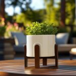 La Jolie Maison White Planter with Wood Stand, Large Ceramic Planter for Indoor ... - Image 4