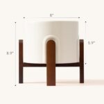 La Jolie Maison White Planter with Wood Stand, Large Ceramic Planter for Indoor ... - Image 5