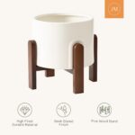 La Jolie Maison White Planter with Wood Stand, Large Ceramic Planter for Indoor ... - Image 6