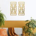 2 Piece Gold Rectangular Wall Mirrors, 15.7×7 Inch Geometric Wooden Frame Acryli... - Image 4