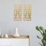 2 Piece Gold Rectangular Wall Mirrors, 15.7×7 Inch Geometric Wooden Frame Acryli... - Image 5
