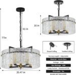 Modern Chandeliers for Dining Room,20" Black Gold Luxury Water Ripple Glass Bedr... - Image 4