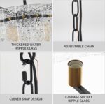 Modern Chandeliers for Dining Room,20" Black Gold Luxury Water Ripple Glass Bedr... - Image 7