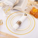 DaYammi 350PCS Clear Gold Plastic Dinnerware Set for 50 Guests Gold Plates Dispo... - Image 6