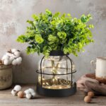Rustic Farmhouse Glass Vases with Green Artificial Eucalyptus Plants & Lights Pr... - Image 4