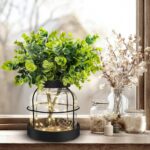 Rustic Farmhouse Glass Vases with Green Artificial Eucalyptus Plants & Lights Pr... - Image 5