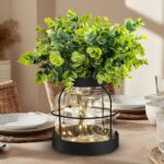 Rustic Farmhouse Glass Vases with Green Artificial Eucalyptus Plants & Lights Pr... - Image 6