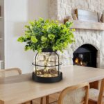 Rustic Farmhouse Glass Vases with Green Artificial Eucalyptus Plants & Lights Pr... - Image 8