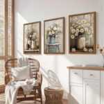 DUWQU 3 Piece Framed Elegant Farmhouse Canvas Wall Art, Vintage Floral Pictures ... - Image 3