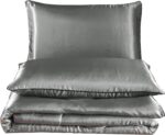 Holawakaka Luxurious Solid Satin Silk Like Comforter Set Ultra Soft Silky Quilt ... - Image 3