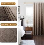 DWCN Brown Blackout Curtains 84 inches Length - Ombre Damask Patterned Back Tab/... - Image 3