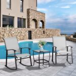 Vongrasig 3 Piece Outdoor Rocking Bistro Set, Textilene Fabric Small Patio Furni... - Image 3