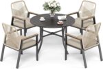 5 Pieces Patio Dining Set, 4 x Woven Rattan Chairs with Waterproof Cushion, 42” ... - Image 6