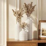 Firehold Ceramic Vase Set of 3, Rustic Home Decor Vases for Modern Farmhouse, Wh... - Image 4