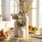 Firehold Ceramic Vase Set of 3, Rustic Home Decor Vases for Modern Farmhouse, Wh... - Image 5