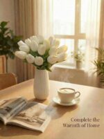 Mandy's White Artificial Tulips Flowers Centerpiece, 13.5" Lifelike PU Fake Flor... - Image 4