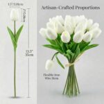 Mandy's White Artificial Tulips Flowers Centerpiece, 13.5" Lifelike PU Fake Flor... - Image 5