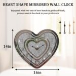 Crystal Wall Clocks for Living Room Decor Heart Shape Silver Diamond Mirrored Wa... - Image 6